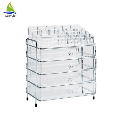 ظروف آرایشی زیبا 4 جعبه ذخیره سازی کشو پاک کردن سطوح اکریلیک نمایش قفسه