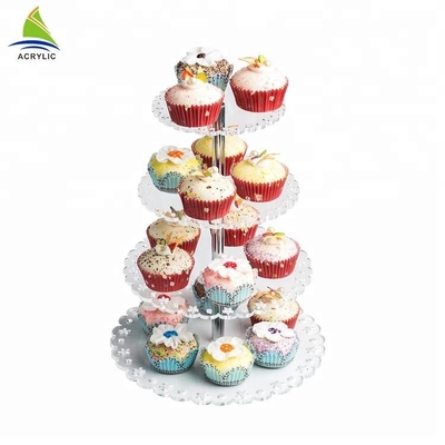 صفحه نمایش دسر آکریلیک دندانه دار برای ذخیره سازی 4 دایره کریستال کیک