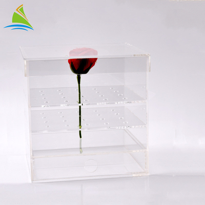جعبه ذخیره سازی اکریلیک الیاف شیشه ای اکریلیک جعبه بسته بندی ویژه برای 25 گل رز
