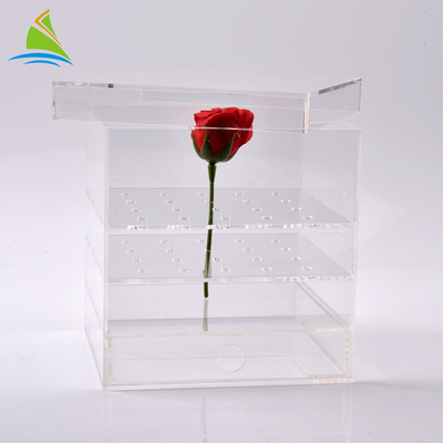جعبه ذخیره سازی اکریلیک الیاف شیشه ای اکریلیک جعبه بسته بندی ویژه برای 25 گل رز