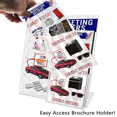 Akrylic Slant Back Insert Countertop Sign Holder 8.5 X 11 اینچ با جیب بروشور